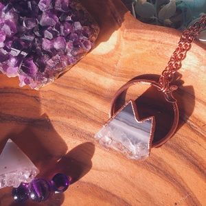 amethyst agate mountain moon copper pendant necklace crystal handmade